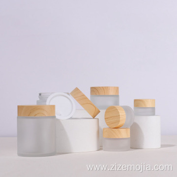 Frosted Glass Cosmetic Jar With Bamboo Color Cap